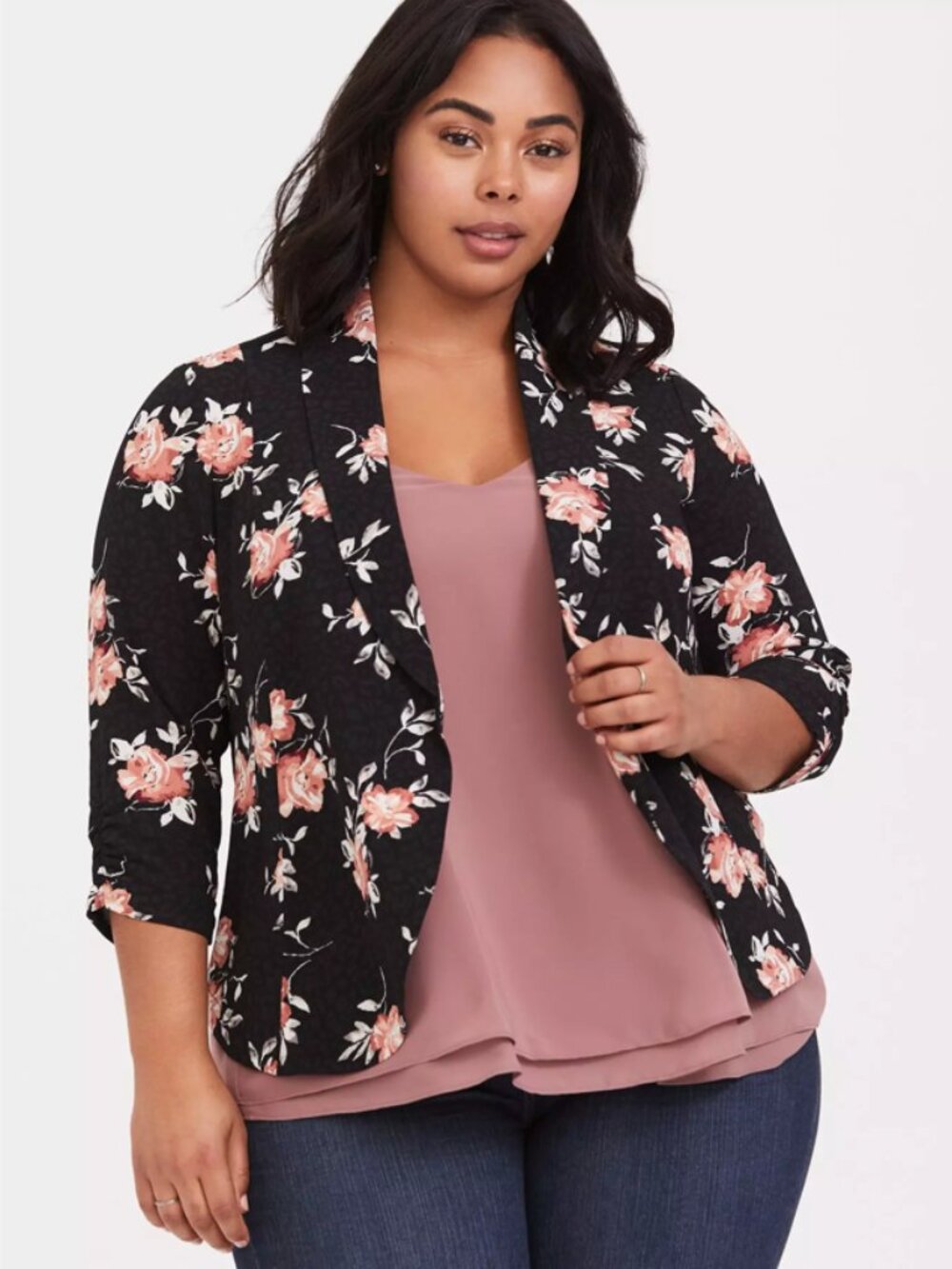 Torrid Black Floral Knit Crepe Drape Blazer Size 4 4X Plus
